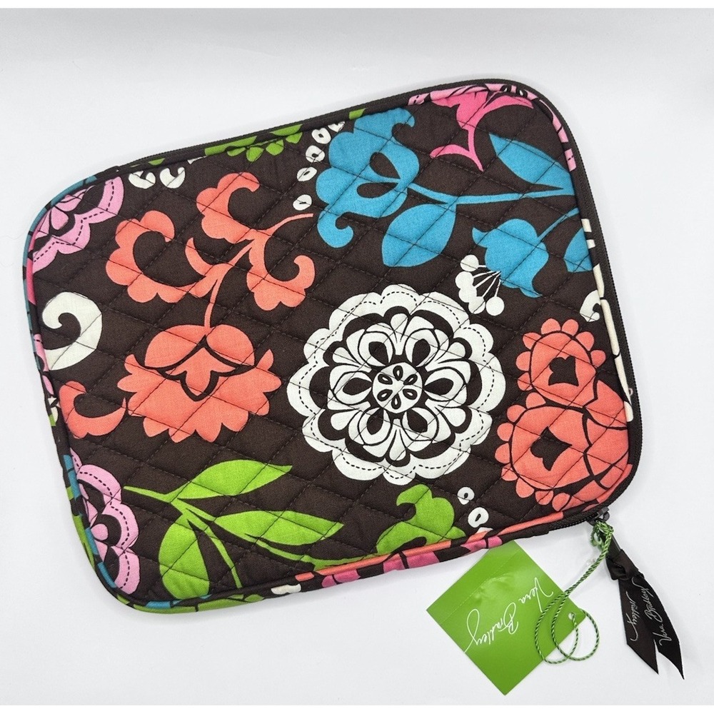 VERA BRADLEY Tablet E Reader Case Lola Pattern Brown Multi Zippered Quilted New